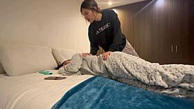 latina lesbian licks pussy in bathroom