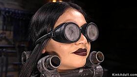 I toyed with the brunette's wet pussy in bondage