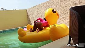 Maxine X masturbates her wet pussy with BBC sex toy by the poolside