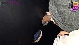 What a huge cock in that gloryhole, let my wife fuck it