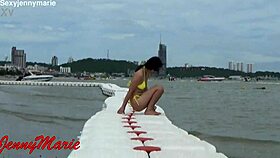 jenny marie shows off her new yellow bikini outdoors