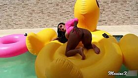 Maxine X masturbates her wet pussy with BBC sex toy by the poolside