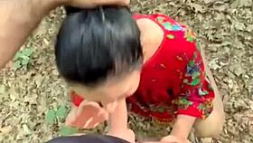 He takes her to the forest and she squeezes the last drop of sperm out of his cock