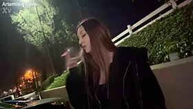 Italian hot milf long hair artemisia love solo smoking session outdoor