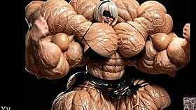 2b grows to muscular giantess pump factory fmg ai animation