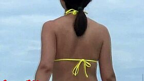 jenny marie shows off her new yellow bikini outdoors