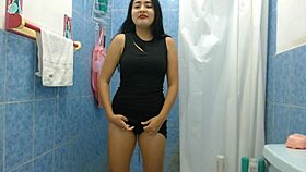 Two girls piss on each other in threesome with lesbian shower