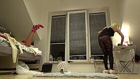 Are these hot college girls trying on lingerie at the party