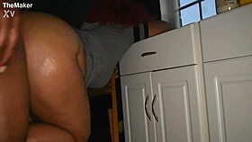 Tatted Thick Lightskin Slut Sneaks to Suck BBC in Laundry Room