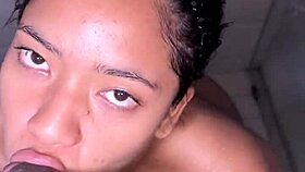 Amateur Couple Enjoys Dessert Before Dinner - Ebony Deepthroat and Monster Cock Teasing