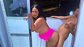 Latina Slut Fucking And Sucking Cock On Public Balcony! Wet Blowjob Frenetic Fuck Venezuelan Bitch!