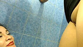 Two girls piss on each other in threesome with lesbian shower