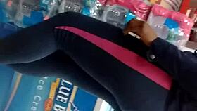 Hidden candid video of leggings in retro style