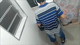 redhead amateur teased in public toilet, getting blowjob and fucked by stranger