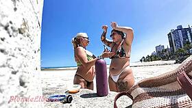 Me and my slutty friend getting wild on the beach for everyone to see 😏🌊