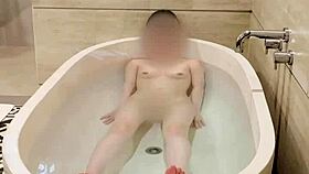 watch this beautiful skinny japanese college student bathing in the bath 😊