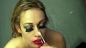 The frisky beauty eagerly swallows cumshots.