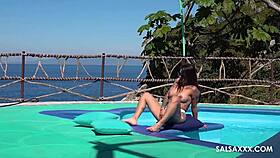 The tattooed latina gets freaky with monster cock by the pool