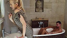 Footjob Leads to Deep Fuck Against Sink