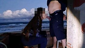 african amateur enjoys delightful beach moment with voyeur friends