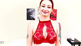 Natural redhead Violet Monroe takes big cock POV. Deepthroat facefuck leads to cum swallow blowjob.