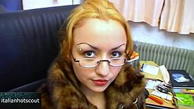 blonde girl with glasses is a real slut riding hard