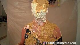 Two blondes get wet and messy while pieing each other in the face