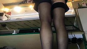 Sexy Milf With Long Legs And Big Pussy Lips Serves Guests In Mini Skirt Despite Winter Cold - Sexy Upskirt At Work