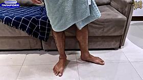 This Brazilian amateur is masturbating his huge oiled balls and big cock in a close-up homemade video