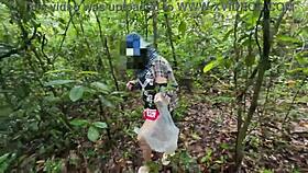 thai girl walks and talks while picking mushrooms in the forest, secretly showing off deep in the woods with clear thai voice