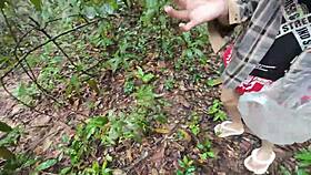 thai girl walks and talks while picking mushrooms in the forest, secretly showing off deep in the woods with clear thai voice
