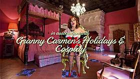 granny carmen thrusts vibrator for christmas in july orgasm