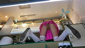 Boss Fingers Sexy Assistant's Shaved Pussy During Customer Talk