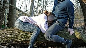 Redhead Public Deepthroats Dick and Rough Fucks in the Wood