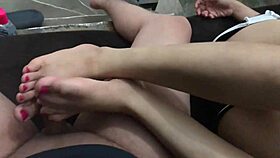 Latina friend gives footjob after university