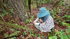 thai girl walks and talks while picking mushrooms in the forest, secretly showing off deep in the woods with clear thai voice