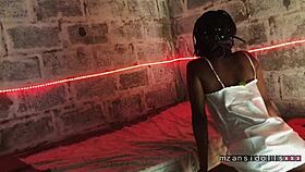 Ebony babe fingers her pussy while giving blowjob with vibrator