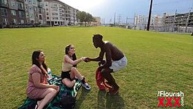 Latina threesome with muscular ebony athlete