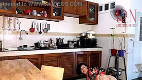 housewife in pantyhose gets orgasm cooking naked in kitchen