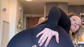pawg stretching ripped pants with big ass tits