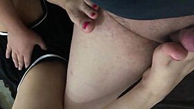 Latina friend gives footjob after university