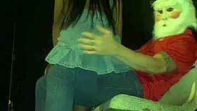 Santa Claus and the young woman in the public square