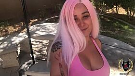 curvy barbi with pink hair rides hard in rome