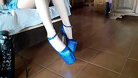 Ankle Boots Paired With Blue Very High Heels