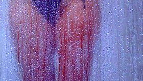 hey, that college tanned gorgeous girl takes a shower in bikini, he whispers excitedly.