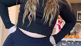 pawg stretching ripped pants with big ass tits