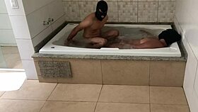 we were relaxing in the bath, and i gave my ass to the guy