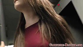 Teen aggressively sucks massive black cock