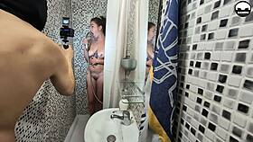 Amateur French Girl Licks Pussy In Shower