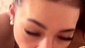 Petite brunette teen 18+ model with natural tits does rimming, deepthroat, and messy cum on face